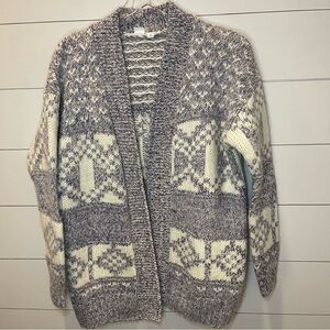 GAP Alpaca Blend Bluish Lavender & Cream Chunky Knit Oversized Cardigan Size XS